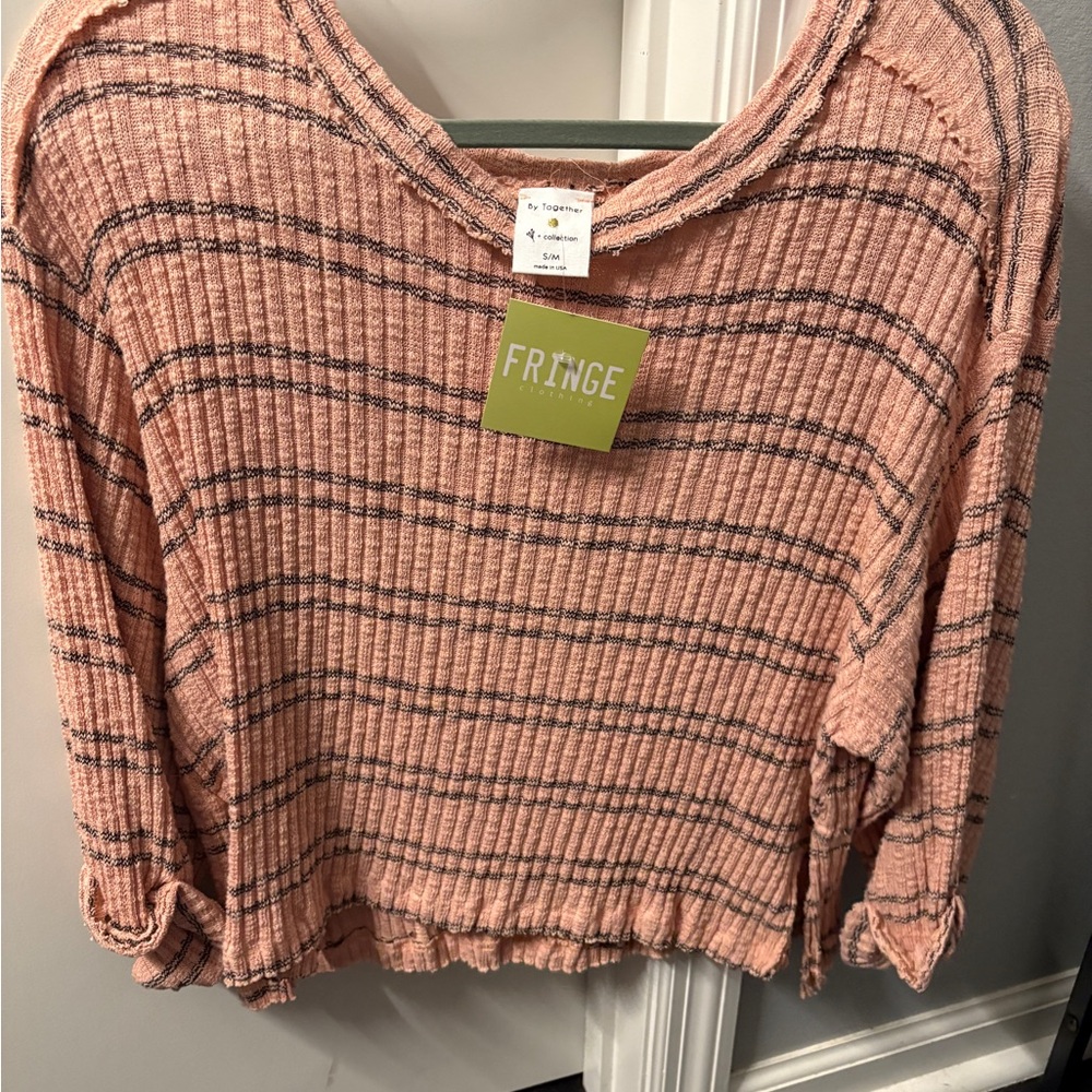 By Together Women's Pink and Black Striped Sweater